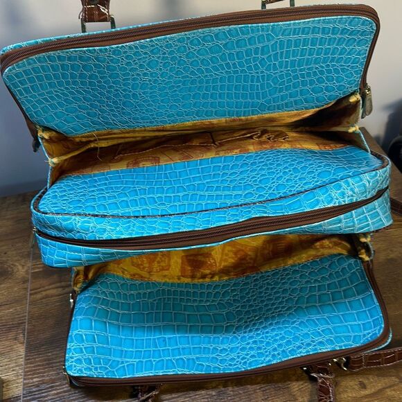 Samantha Brown Blue Croc Embossed Accents Tote Travel Bag Carry On Purse Handbag - Picture 10 of 16